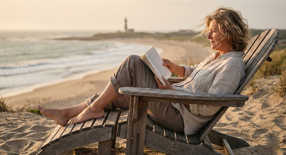 Retired woman relaxing on a beautiful beach